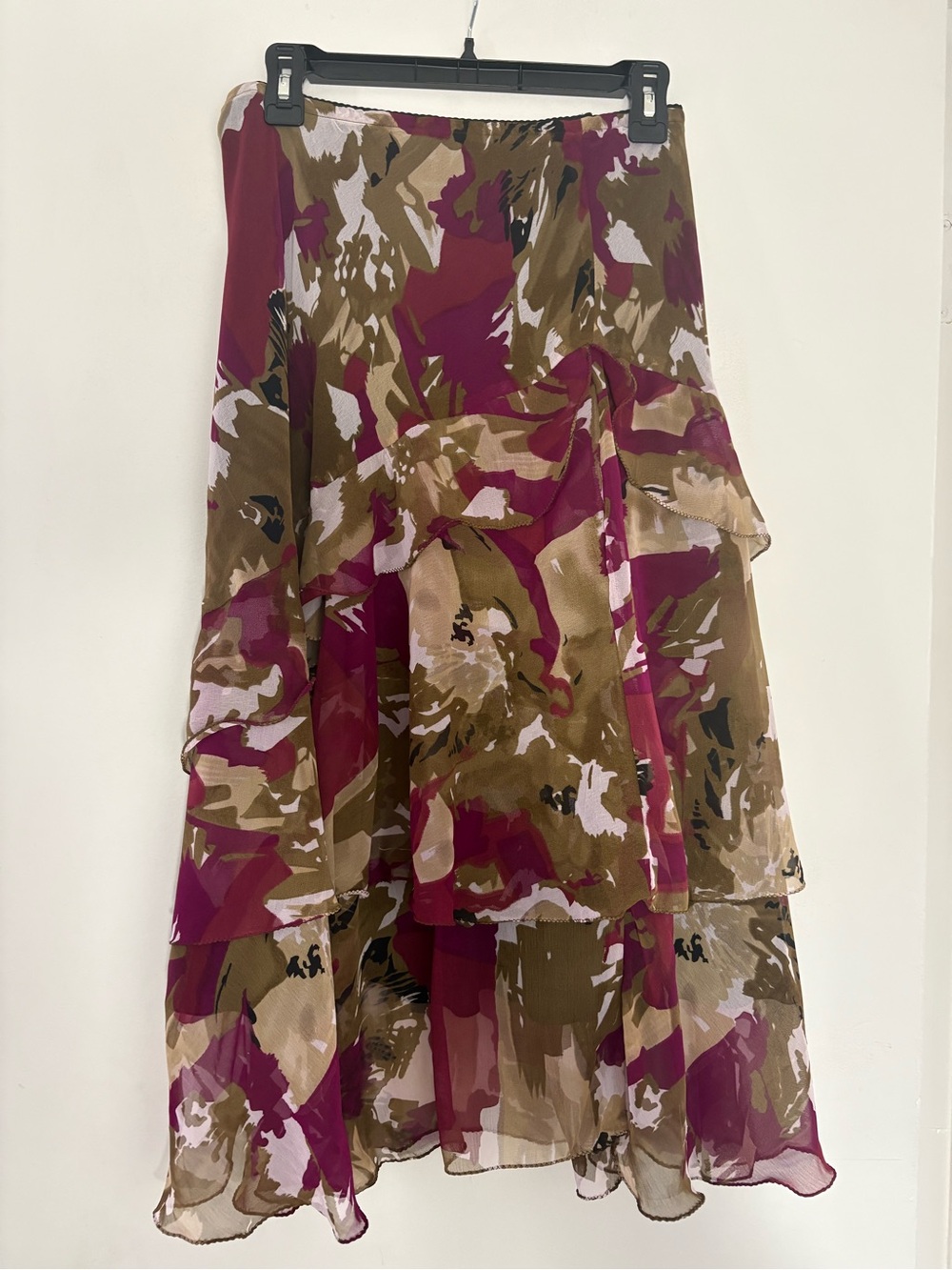 Y2K vintage Layered Midi Skirt abstract print petite medium flowy girly